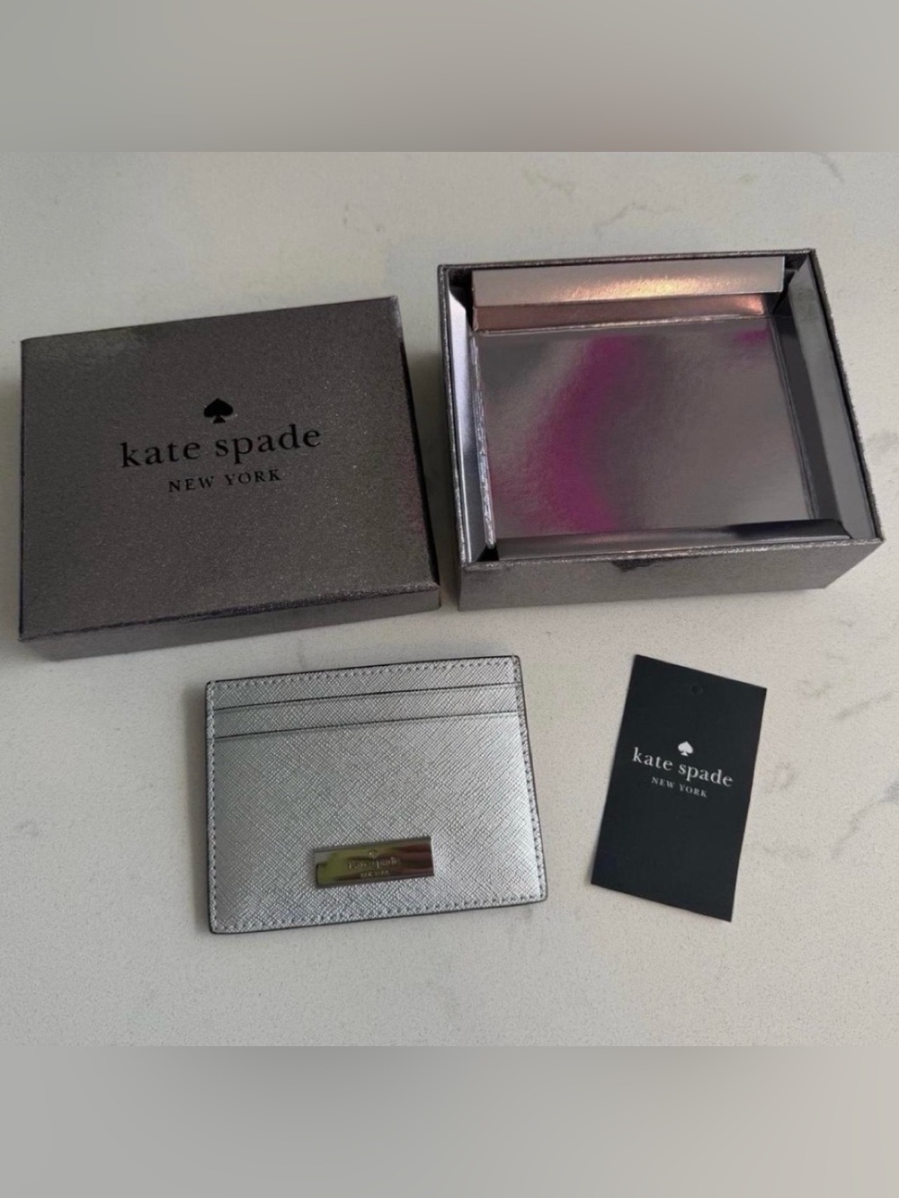 NIB~kate spade Silver Card Holder